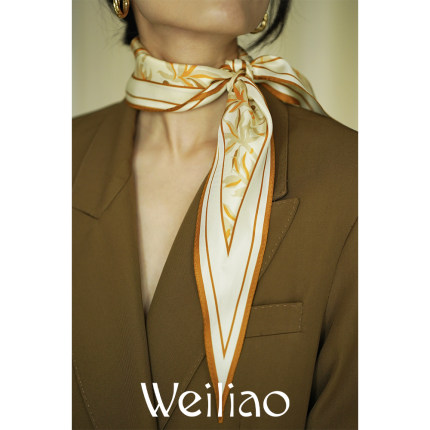 Weiliao 百合竹真丝菱形丝巾橘色百搭法式送女生礼物三角巾