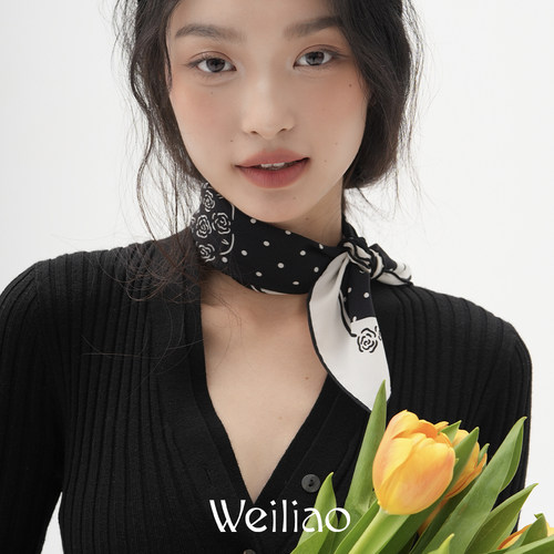 Weiliao波点丝巾百搭小方巾复古