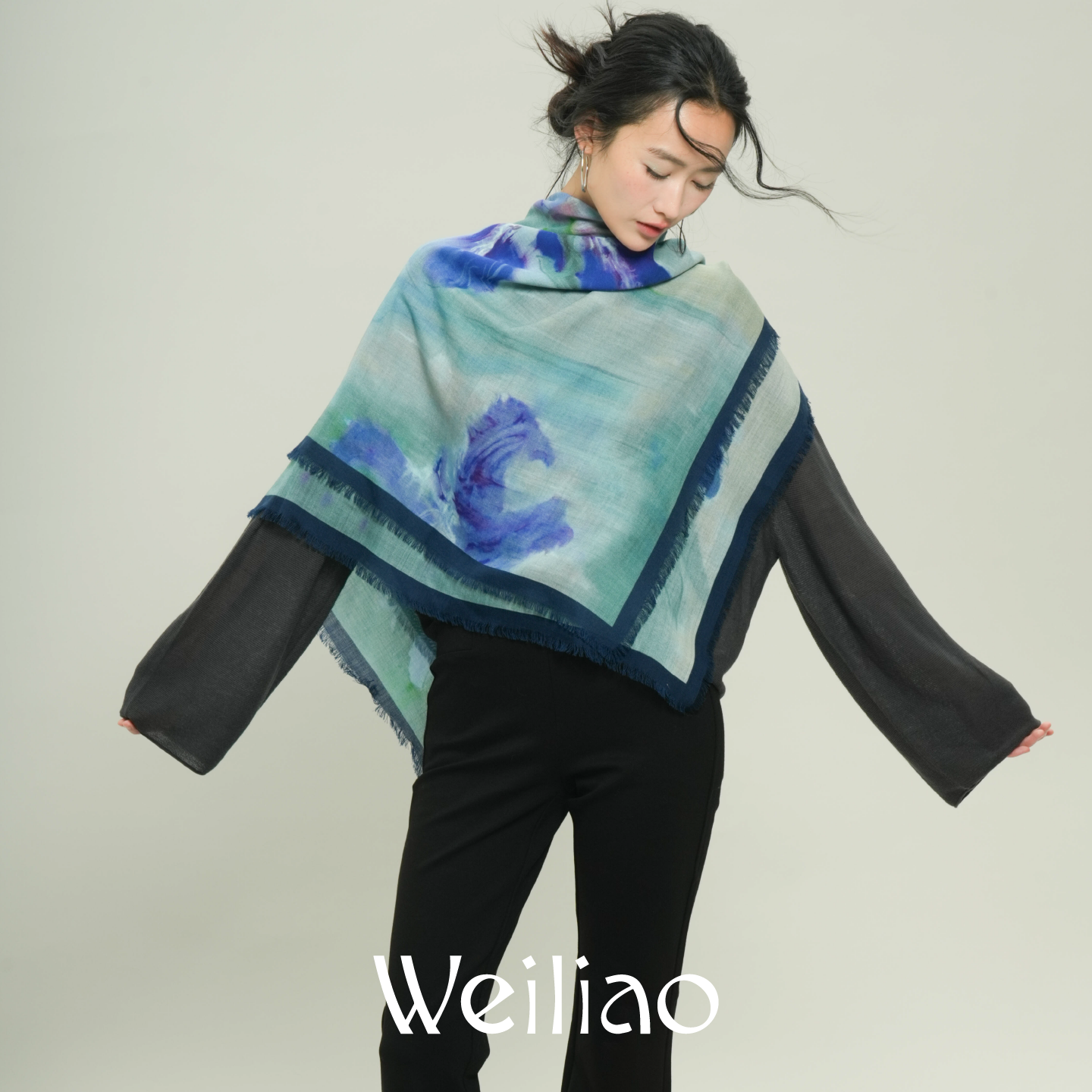 Weiliao 原创艺术家画廊系列油画羊毛大方巾披肩母亲节礼物
