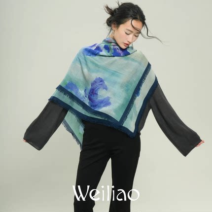 Weiliao 原创艺术家画廊系列油画羊毛大方巾披肩母亲节礼物