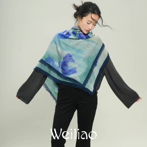 Weiliao 原创艺术家画廊系列油画羊毛大方巾披肩母亲节礼物