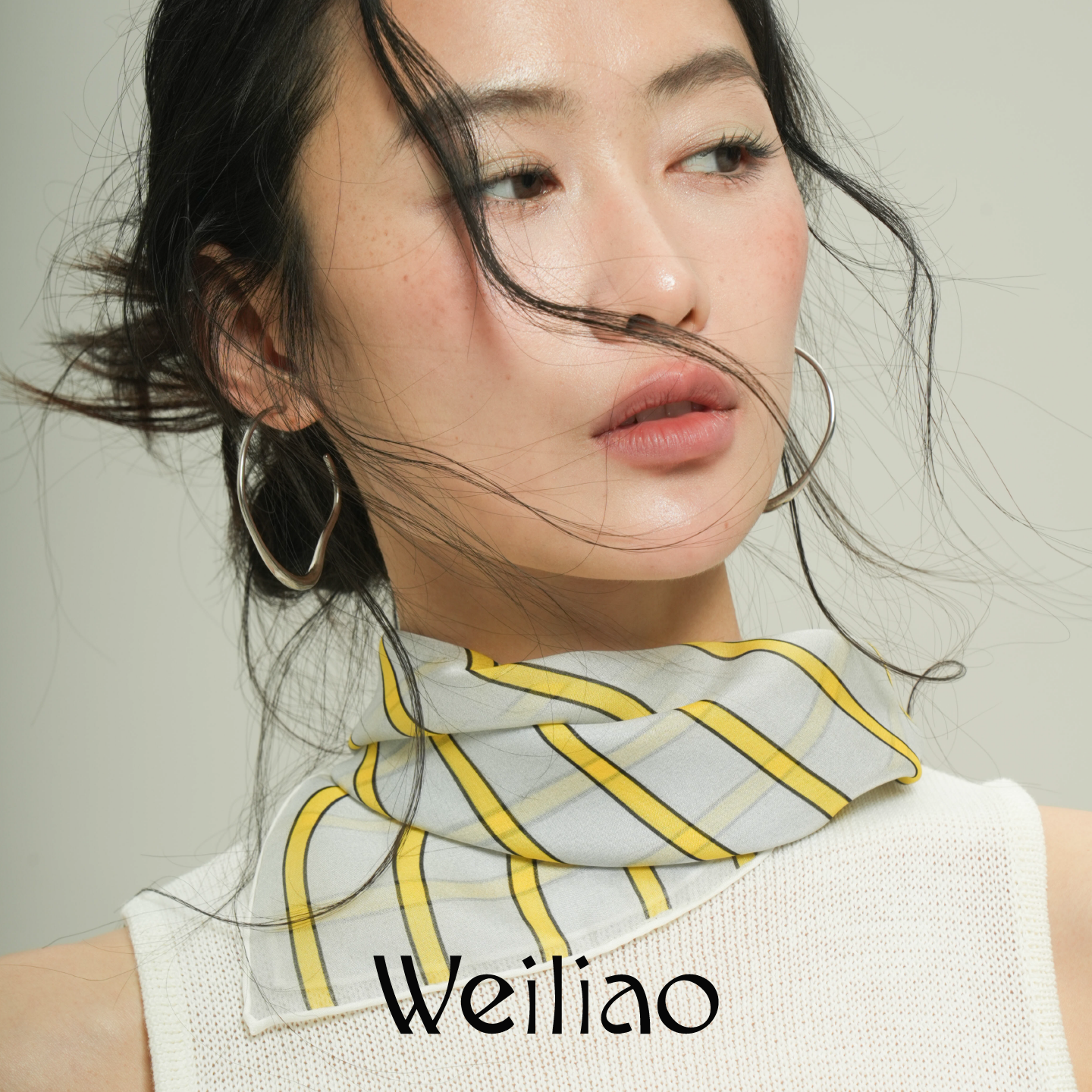 Weiliao 原创条纹清爽夏日系列雪纺真丝丝巾方巾轻薄围巾