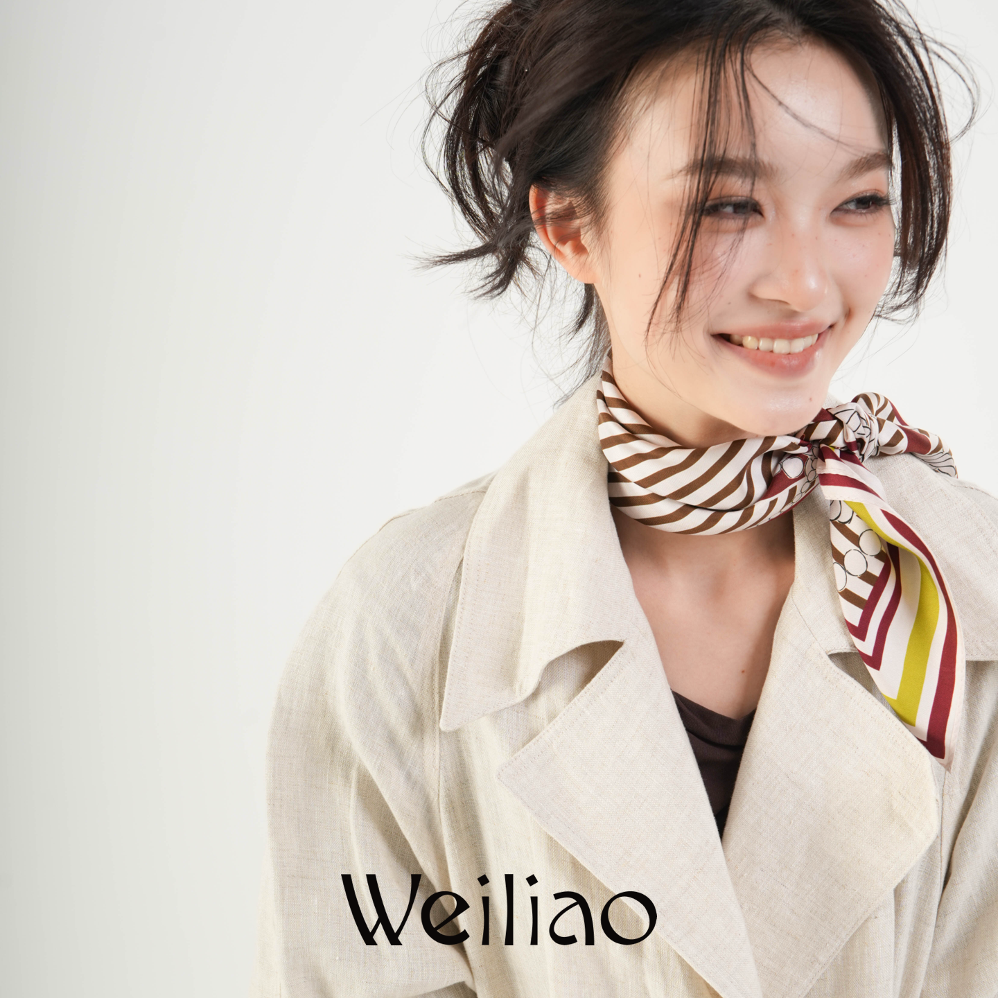 Weiliao 原创贝壳条纹系列手绘珍珠链丝巾方巾真丝围巾简约风百搭