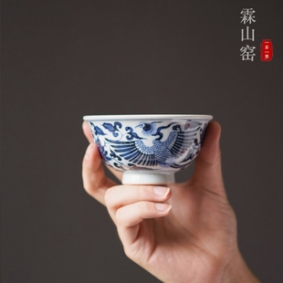 霖山麒麟凤凰缠枝碗杯