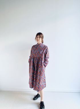 Warm Buds 2021秋季新款立领碎花纯棉中长款连衣裙