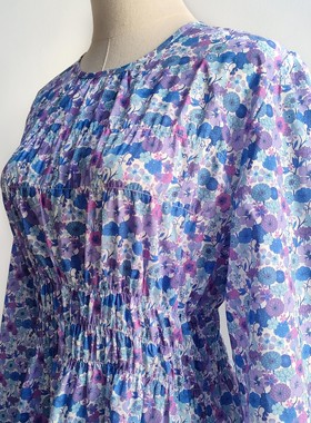 Warm Buds 2024秋季新款文艺长袖宽松Liberty碎花连衣裙女