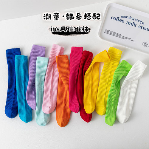 儿童中筒袜春夏糖果色袜子彩色