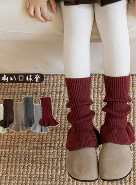 女童袜套花边秋冬儿童红色堆堆袜加厚韩版喇叭口配打底裤小腿套潮