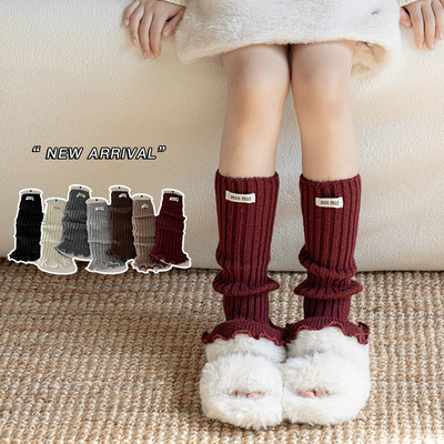 女童袜套针织儿童布标堆堆袜韩系