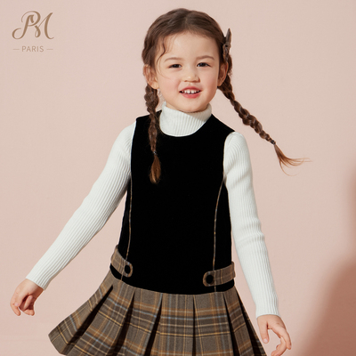 Petite Marguerite小雏菊童装·黑色丝绒毛呢背心裙