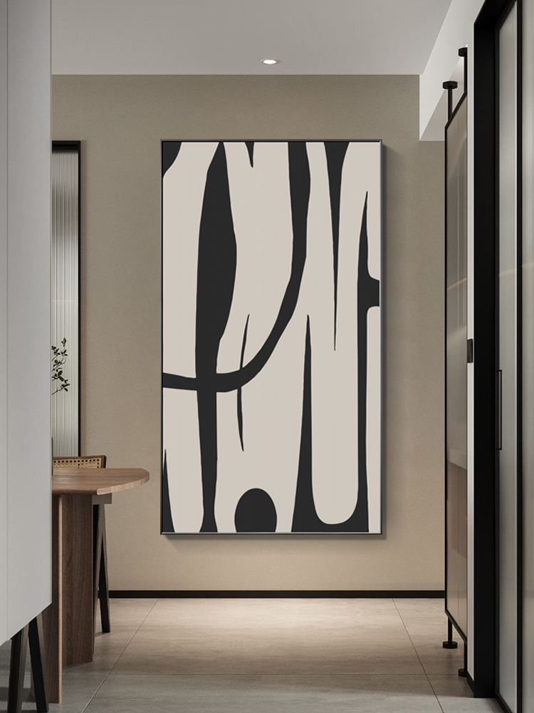 斑马新家侘寂风客厅沙发背景墙装饰画黑白抽象玄关挂画极简壁画图片