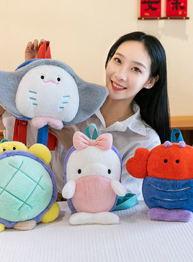 可爱海洋动物双肩包女孩卡通幼儿园小书包少女心海豚龙虾乌龟斜挎