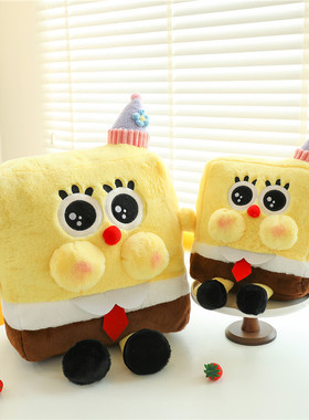 可爱黄色小方块海绵宝宝毛绒玩具女孩床上陪睡玩偶夜市地摊娃娃
