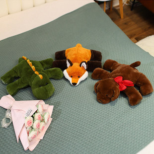 新款创意摆烂系列趴趴恐龙狗狗 慵懒赤狐 红狐狸毛绒玩具公仔抱枕