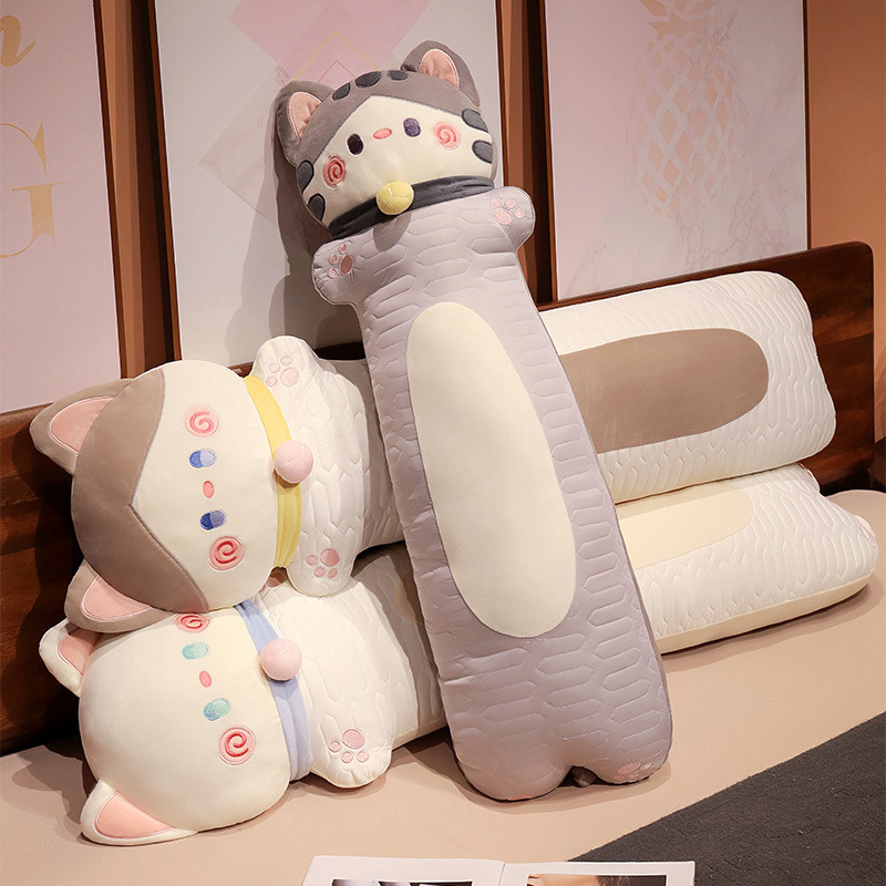 卡通猫咪抱枕女生睡觉夹腿长条抱枕床头靠垫可拆洗乳胶沙发玩偶
