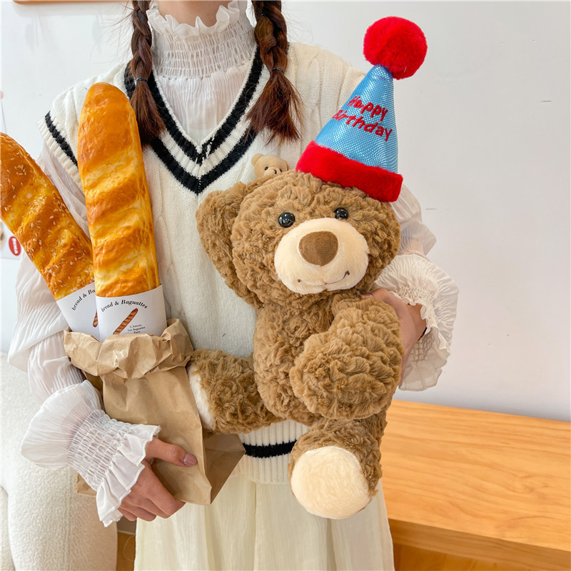 新款生日帽熊毛绒玩具泰迪熊有bear来小熊送女生生日礼物抱枕