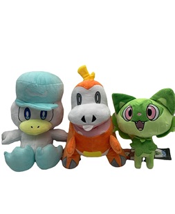 精灵妖怪宝贝可梦朱紫 御三家 润水鸭 呆火鳄 新叶猫毛绒玩具公仔