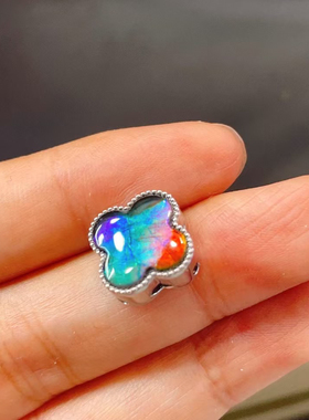 天然加拿大斑彩石四叶草吊坠手链