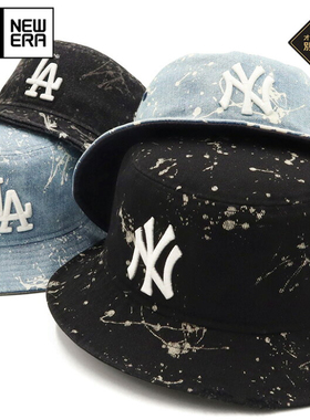 特别订制 New Era 纽亦华 MLB 纽约扬基队 渔夫帽子 泼墨做旧丹宁
