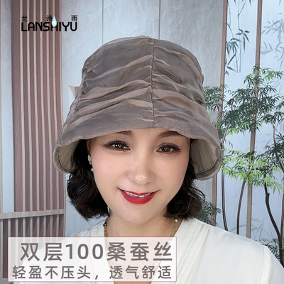 帽顶双层桑蚕丝帽檐内侧防晒面料