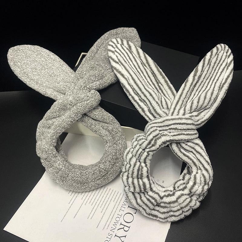 竹炭发带蝴蝶结可调节干发帽洗脸宽边兔耳朵色吸水头饰洗澡头带