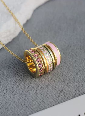 彩色涂釉三色环项链 高级感简约小圆小香风珐琅涂釉宝石锁骨项链