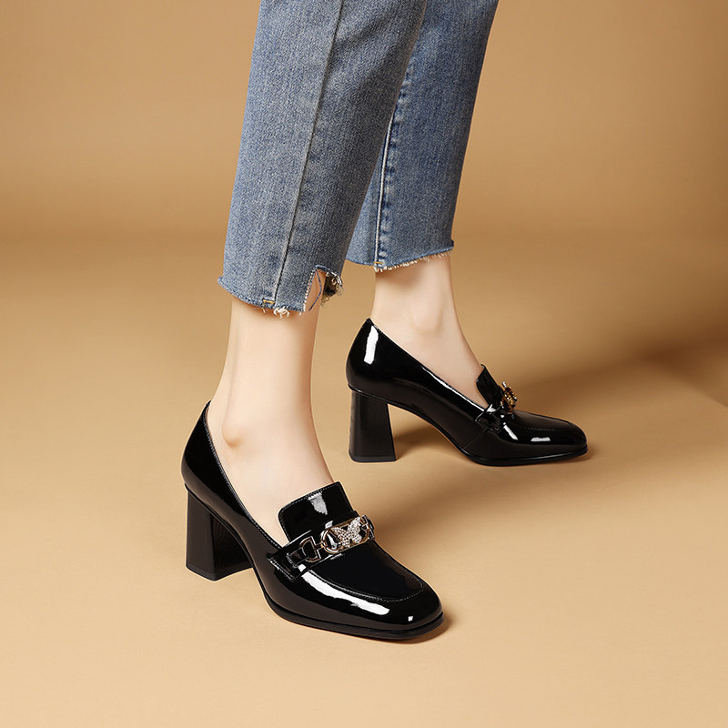 2026春季新款一脚蹬粗跟小皮鞋时尚漆皮方头深口单鞋女高跟乐福鞋,女鞋,乐福鞋（豆豆鞋）,淘宝优惠券,粉丝福利购,淘宝优惠卷