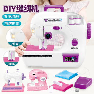 跨境儿童迷你电动缝纫机家用小家电玩具女孩过家家小手工玩具套装