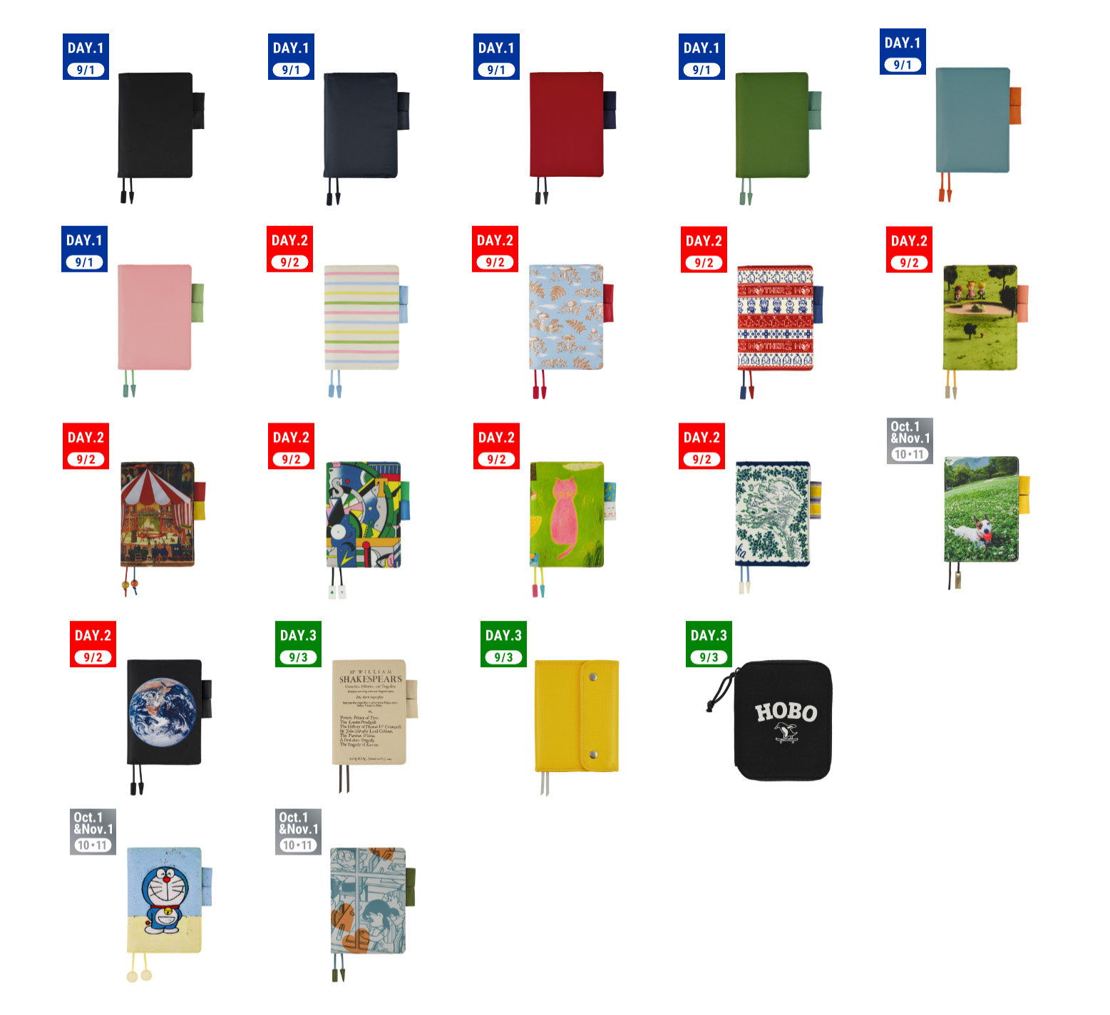 现货hobo 2021 手帐 a6 封皮本皮封套 黑白格机器猫等