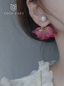 YOUR EARS原创设计手作日本棉花珍珠薄纱花朵两戴仙女耳钉网红