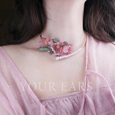 甜美森系花朵珍珠锁骨链