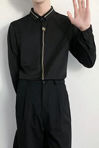 714B/D616P45学院文艺风学生休闲黑白衬衫刺绣工作衬衣潮S-5XL图片