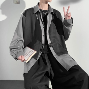 714B/H3002P55控79港风2025春时尚潮男垂感衬衫假两件工装衬衫图片