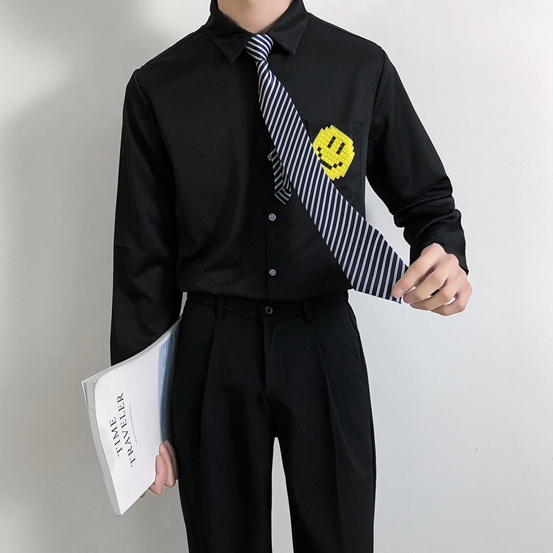 714B/TD06P35学院文艺风衬衫小清新笑脸衬衣学生团体服S-5XL图片