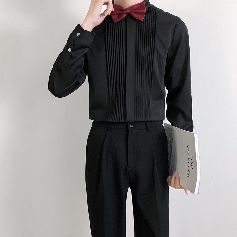 714B/9207P45学院文艺风2025春男士斯文礼服衬衫酒吧工作S-5XL图片