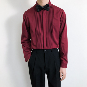 714B/9207P45学院文艺风2025春男士斯文礼服衬衫衬衣酒红S-5XL,男装衬衫,星座714B(原C313-1)