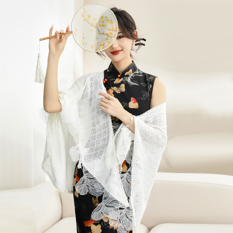 旗袍外搭披肩2025新款复古文艺新中式花边外套配裙子防晒超仙外披