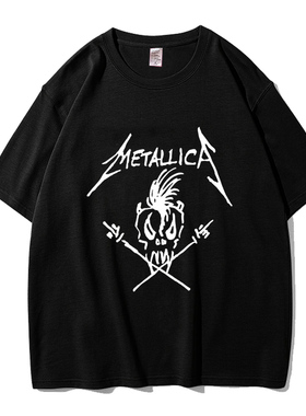 重金属摇滚Metallica男T恤短袖夏季宽松大码青少年2024新款体恤潮