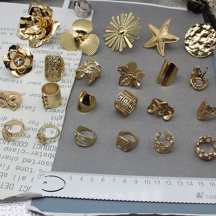 金属欧美质感戒指海星花