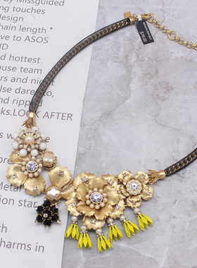 美国复古花朵夸张项链真珍珠
