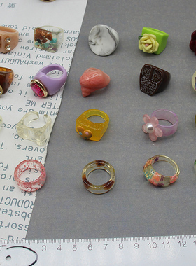 亚克力戒指干花心钻戒指