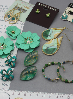 绿蓝色系列出口欧美复古y单花水滴青蛙线穗个性耳环耳钉合集独款