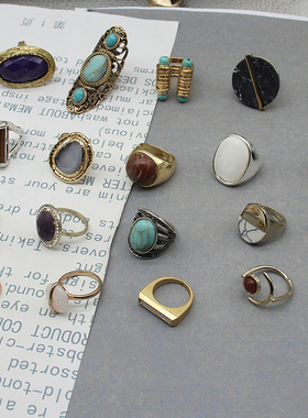 欧美个性石头贝壳材质戒指