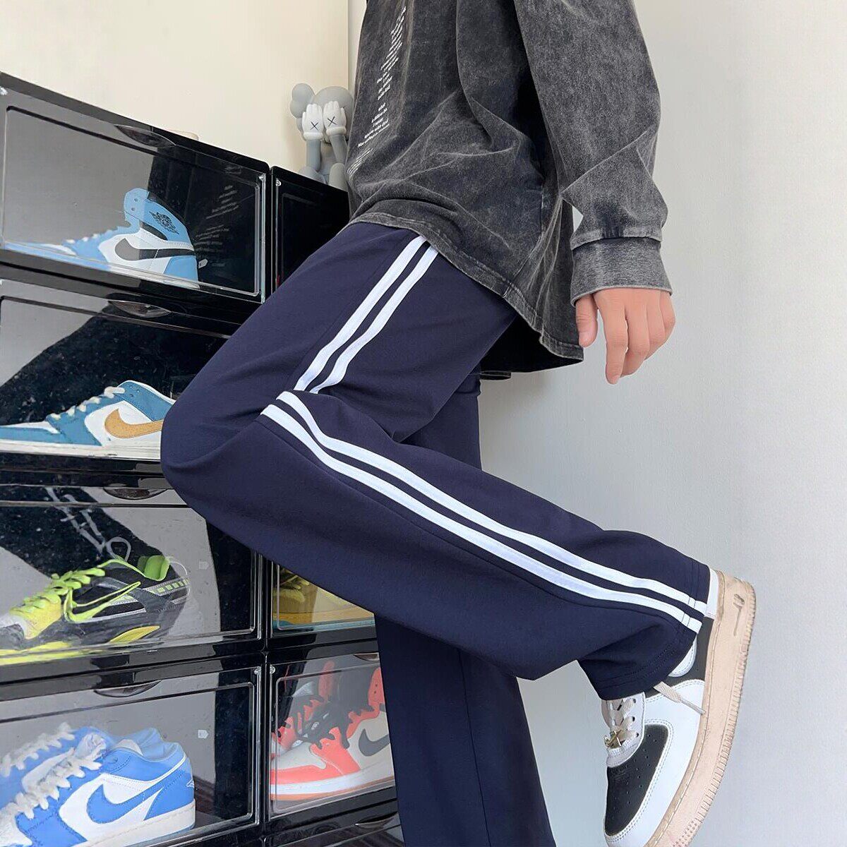 夏季薄款藏青双杠直筒校服裤男女