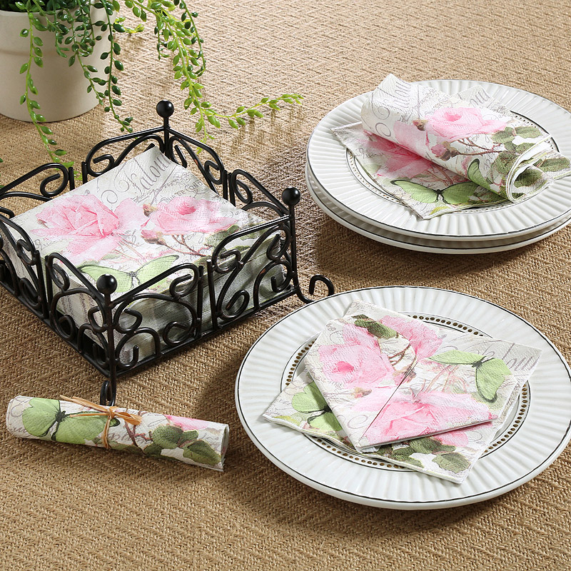 爱屋格林西餐纸巾环保印花西式餐巾手帕纸一次性餐厅纸餐垫6包