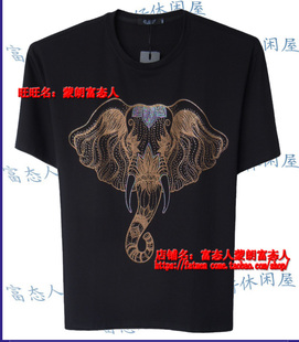 4尺8 珠地丝光棉大象图案黑2030胸3尺8 2021胖利来夏大码 圆领短袖