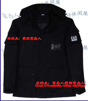 加大码带帽工装黑色棉服