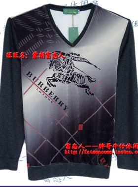 蒙朗富态人春秋款加大码V领长袖T恤黑袖灰色渐变身12601胸围3尺6