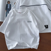 超值划算 T恤中大童宽松全棉上衣半袖 100棉 男童纯棉白色短袖