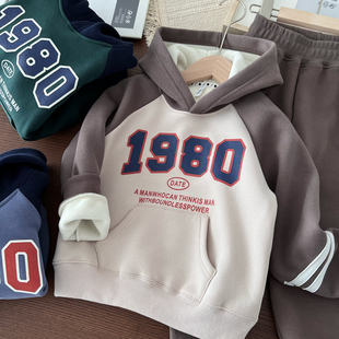 超值划算 秋冬男童加绒保暖运动套装中大童连帽加厚卫衣运动卫裤